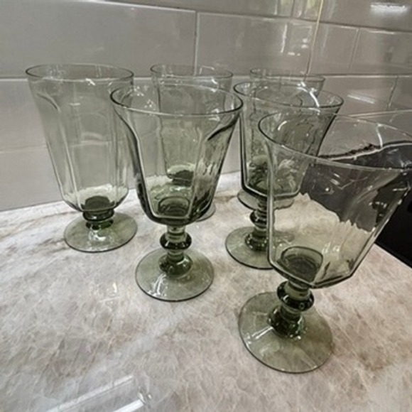 Lenox Other - Vintage LENOX USA Green Stem Wine Glasses Set of 6 Two Styles Hand Blown Goblets